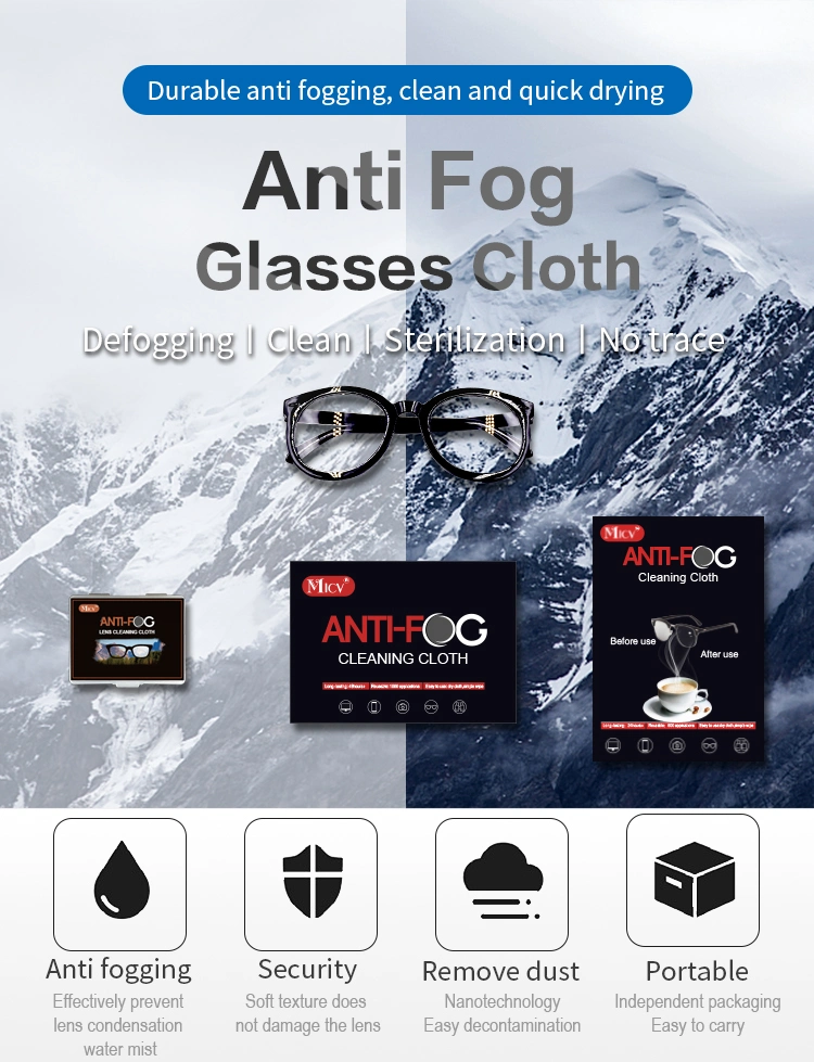 OEM Dry Antifog Microfiber Suede Lens Cleaning Cloth for Glasses, Reusable Anti Fog Wiping Cloth Custome